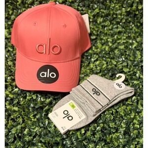 ALO Yoga Coral Baseball Cap with Grey Logo Socks